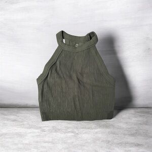 Aerie Olive Green Ribbed Highneck Bra Top